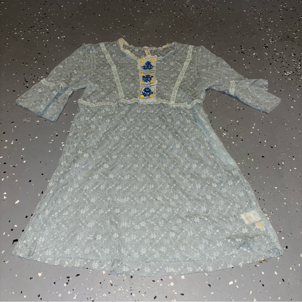Free People Floral Blue Blouse